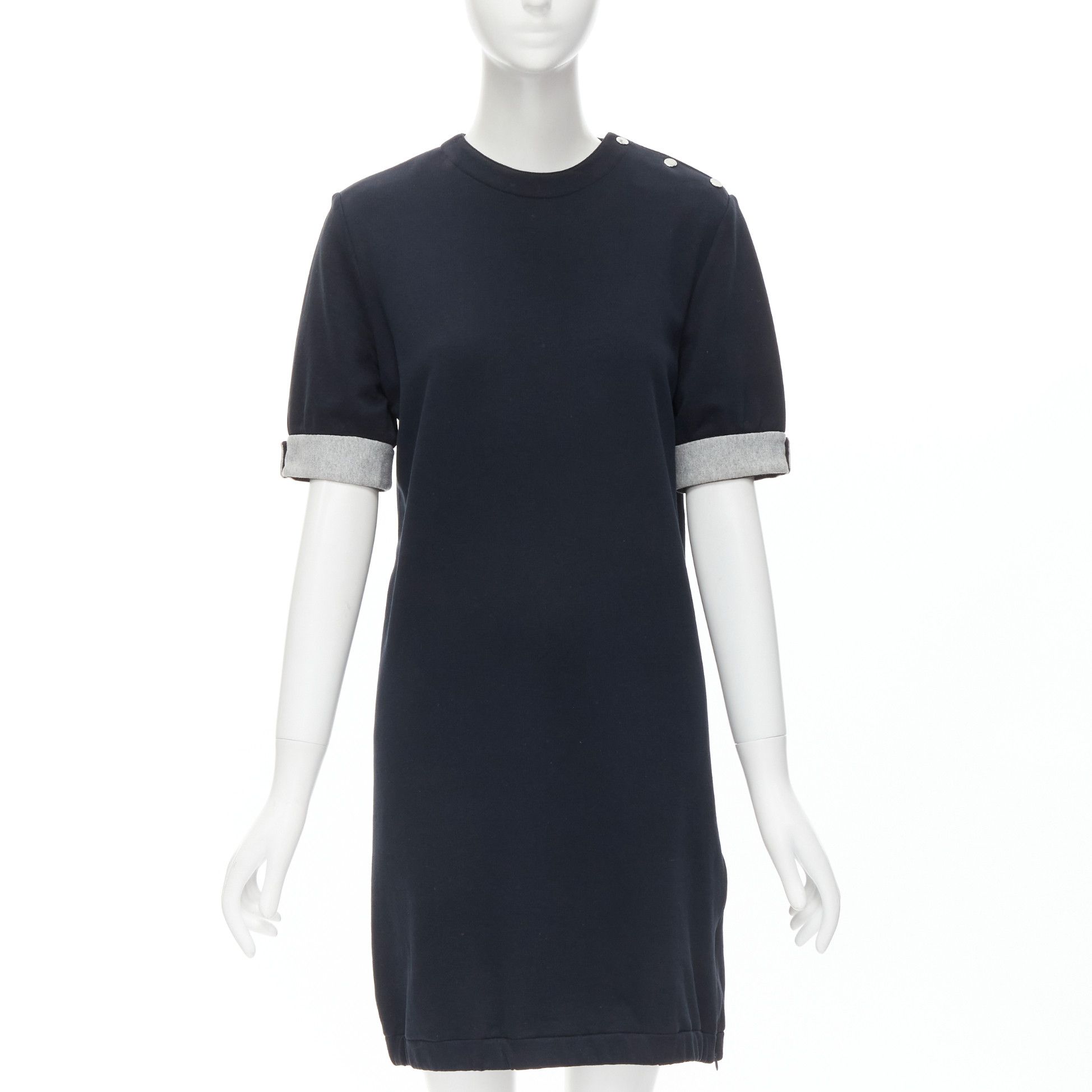 Marni MARNI black cotton grey cuff silver snap button detail casual dress UK12 M Size M / US 6-8 / IT 42-44 - 1 Thumbnail