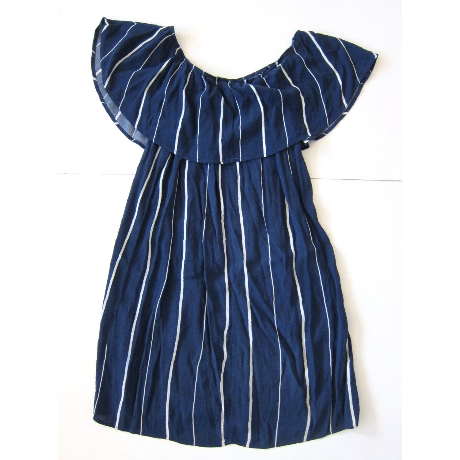 Anthropologie Everly Anthropology Blue White Stripe Off The Shoulder Tunic Shift Dress Small Shirt Size S / US 4 / IT 40 - 2 Thumbnail