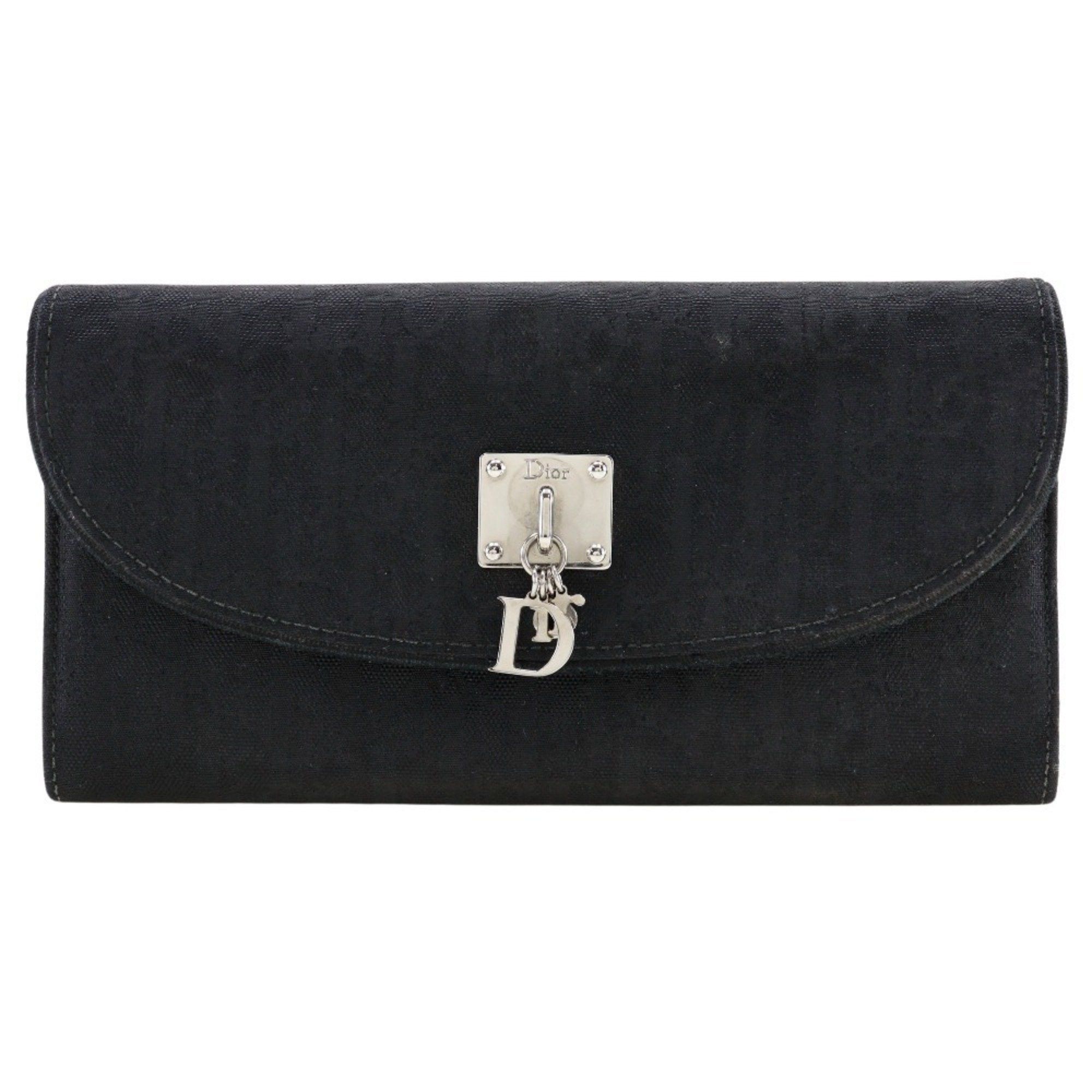 image of Christian Dior Long Wallet Canvas Snap Button Women's in Black