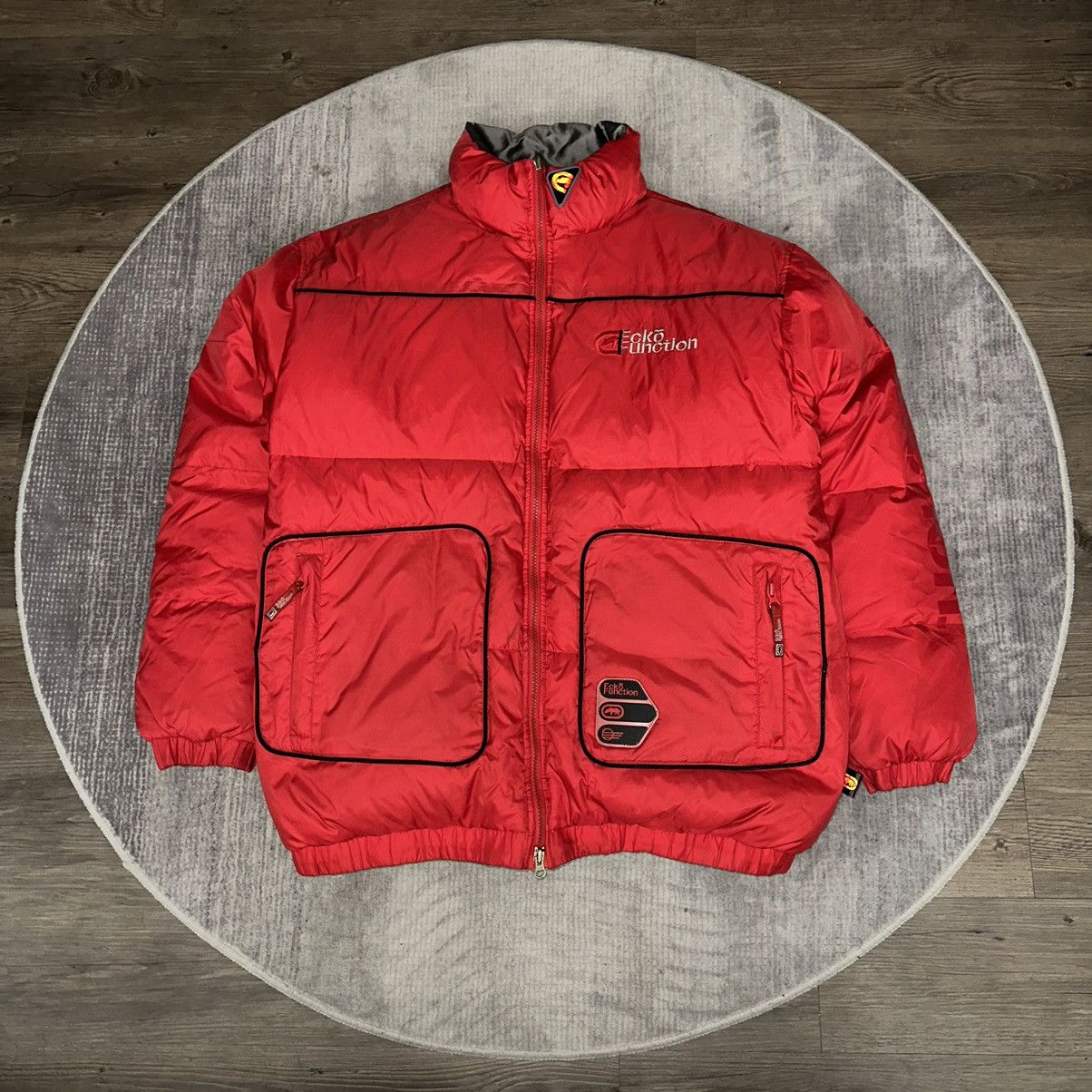 Image of Ecko Unltd x Vintage Echo Unlimited Reversible Red And Gray Puffer Jacket, Men's (Size Large)