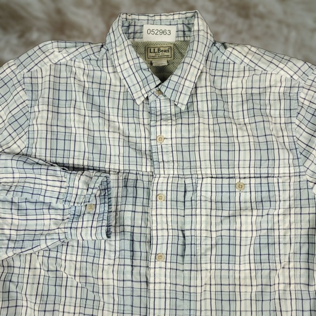 Vintage L.L. Bean Shirt Mens Medium Blue Plaid Nylon Button-Up Long Sleeve Adult Medium Blue Plaid Button-Front SS Classic American Preppy Mens Size US M / EU 48-50 / 2 - 1 Thumbnail