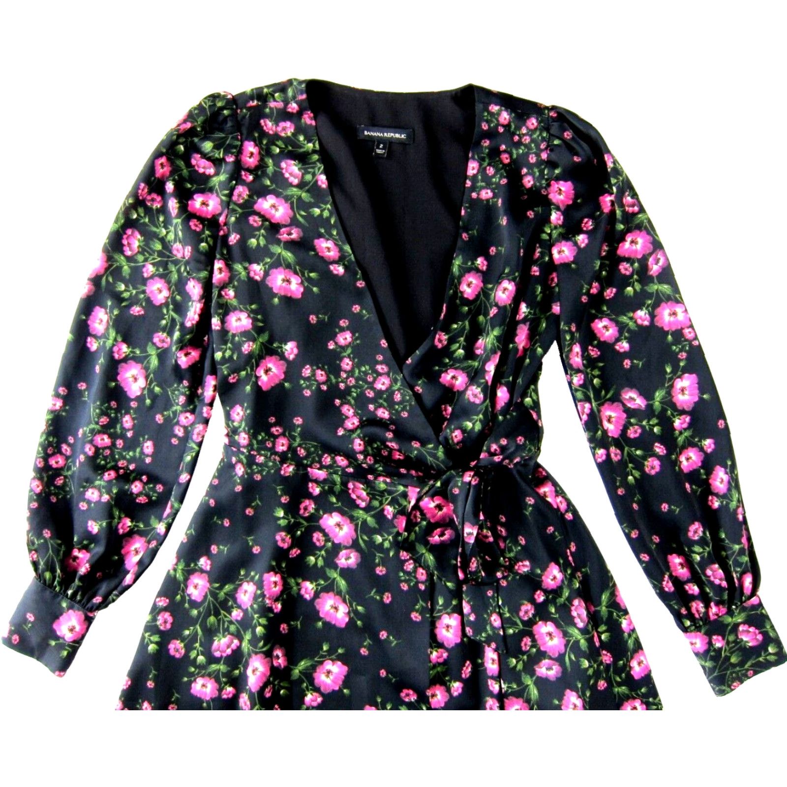 Banana Republic VINTAGE Banana Republic Black Pink Green Silky Long Sleeve Wrap Dress Woman Size 2 Size XS / US 0-2 / IT 36-38 - 4 Thumbnail