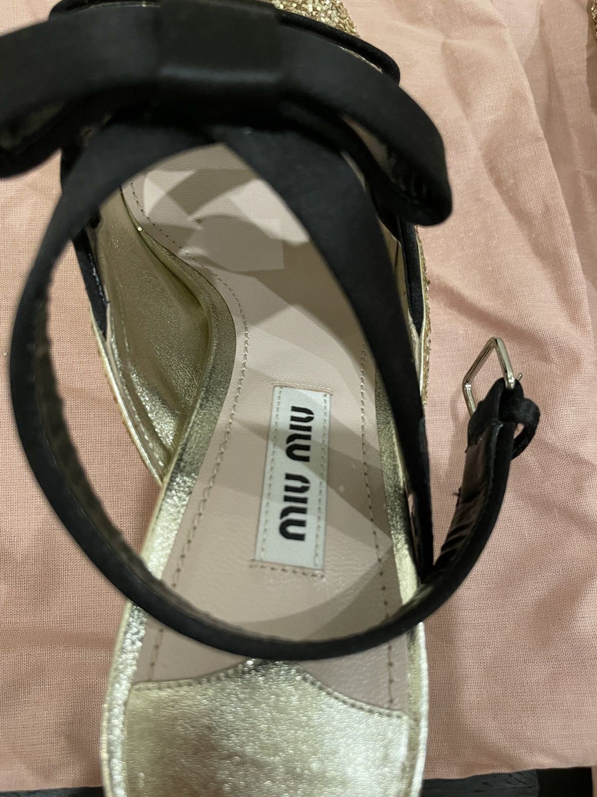 Miu Miu Miu Miu Glitter Slingback Heels with Satin Ribbons – Size 37 Size US 7 / IT 37 - 7 Thumbnail