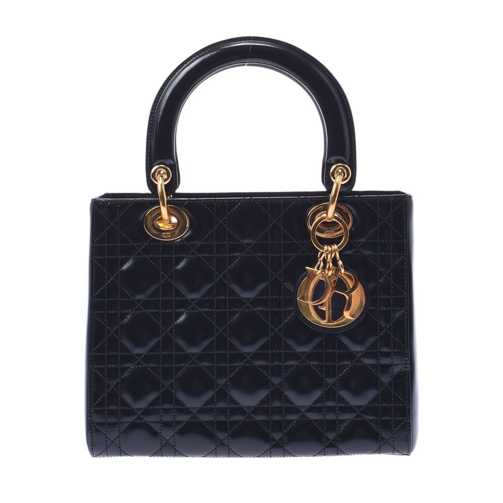image of Christian Dior 2Way Bag Black Gold Hardware Enamel Handbag, Women's