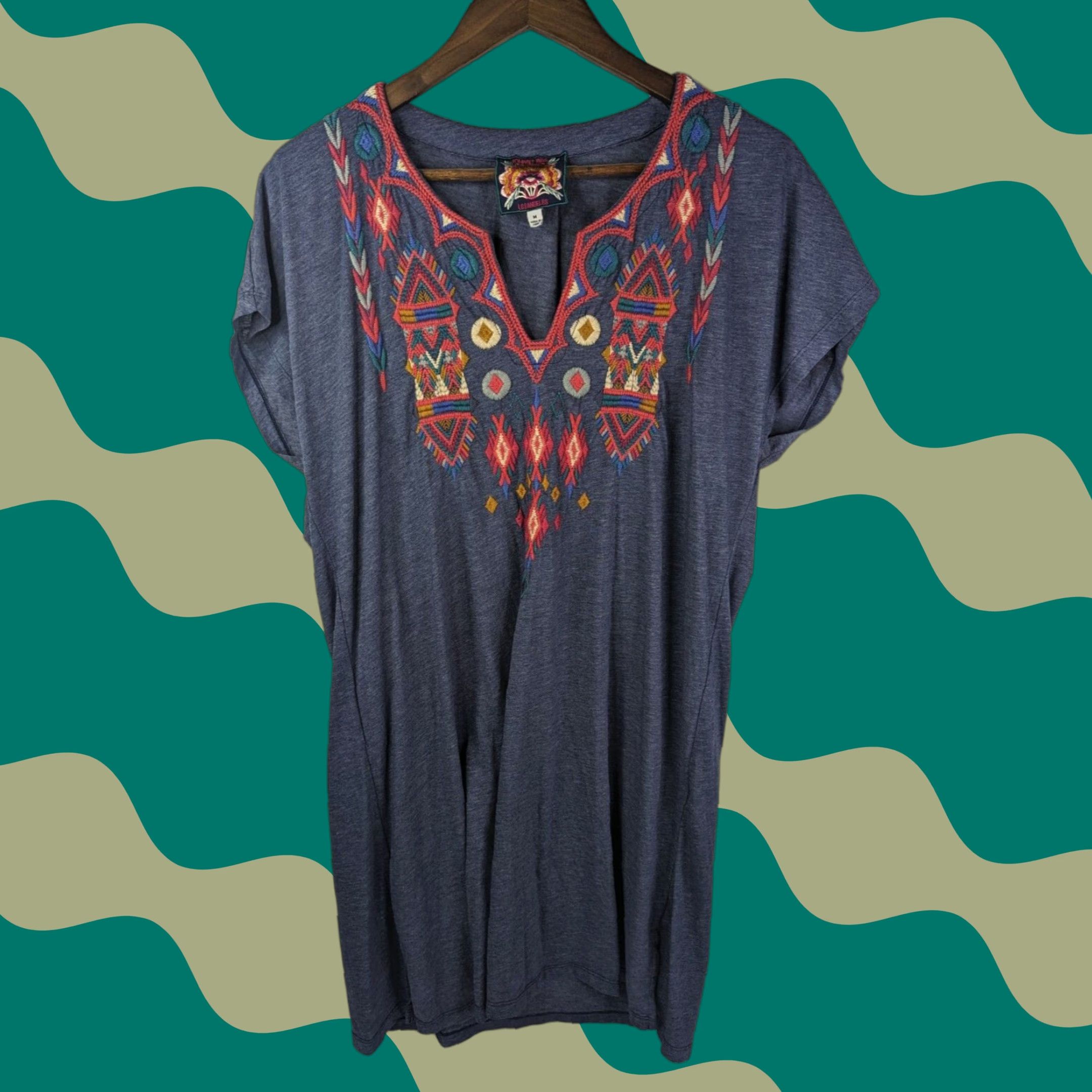 Johnny Was Johnny Was Blue Etienne Easy Tunic Dress Embroidered Boho Medium J35119-2L Shirt Dress Womens Size M / US 6-8 / IT 42-44 - 1 Thumbnail