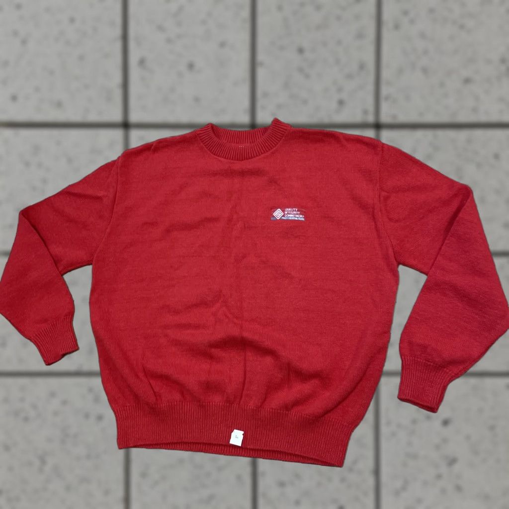 Vintage 3 STRIKES Men XL Vintage Preppy Red Sweater Pullover Knit United States Logo USA Bank New York Crew Neck Autumn Winter Spring Size US XL / EU 56 / 4 - 1 Thumbnail