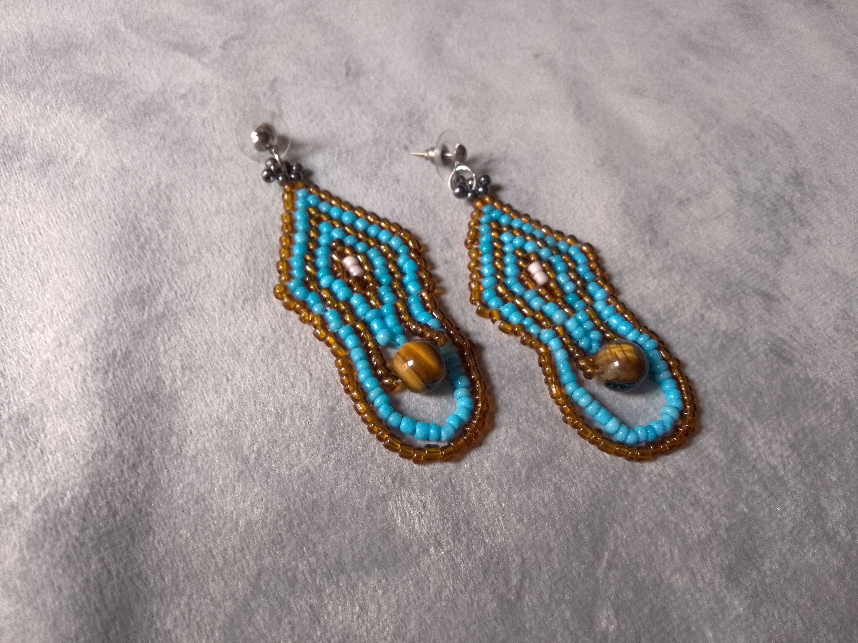 Handmade Earrings Eye of Tiger Gemstones Ethnic Native Americans Size ONE SIZE - 3 Thumbnail