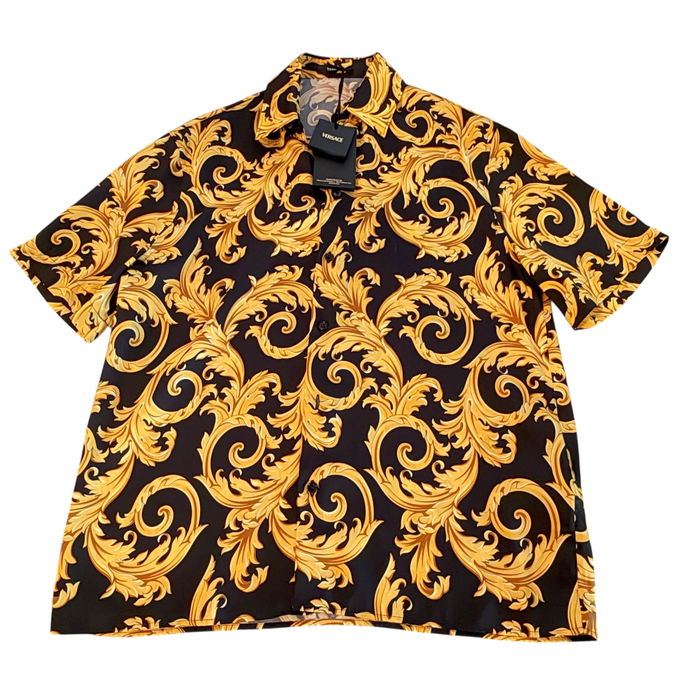 Versace VERSACE 1010103 Baroque Black And Gold Poly Shirt NWT, 48 Size US M / EU 48-50 / 2 - 10 Thumbnail