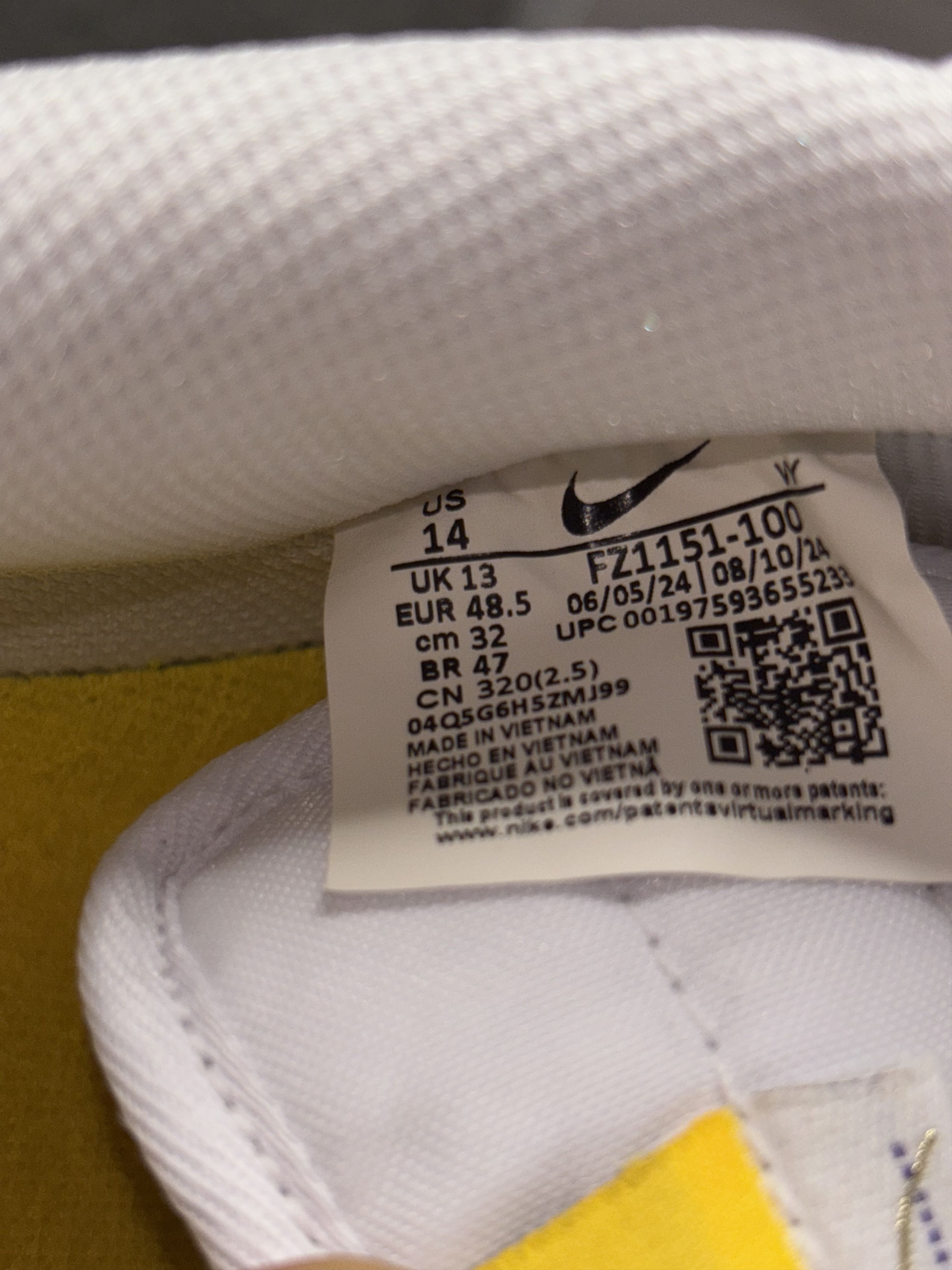 NBA Nike AF-1 Low Retro QS Kobe Bryant Lakers Home 14 FZ1151-100 Size US 14 / EU 47 - 13 Thumbnail