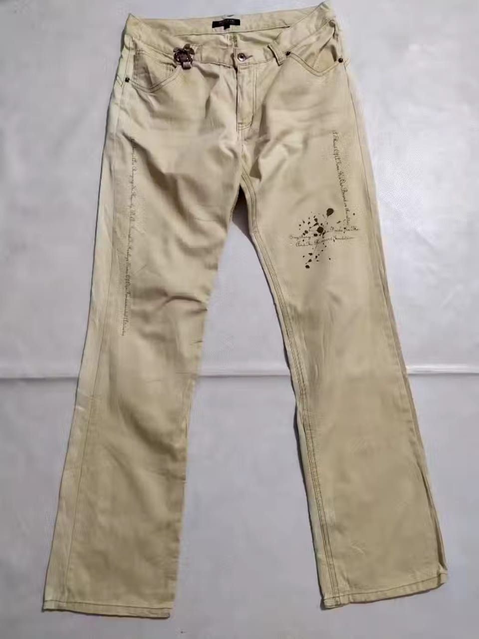 image of Avant Garde x In The Attic Japan Skull And Quote Design Flare Pants in Khaki, Men's (Size 32)