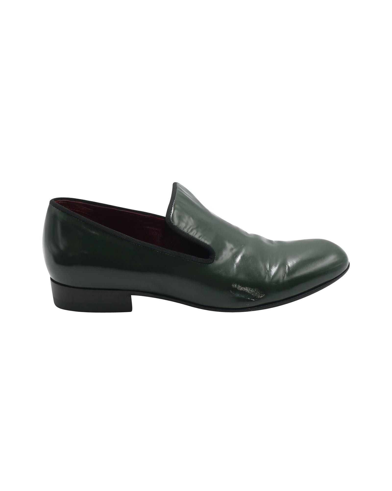 image of Celine Green Leather Flat Loafers - Versatile Footwear For Everyday in Green/Khaki, Women's (Size 5