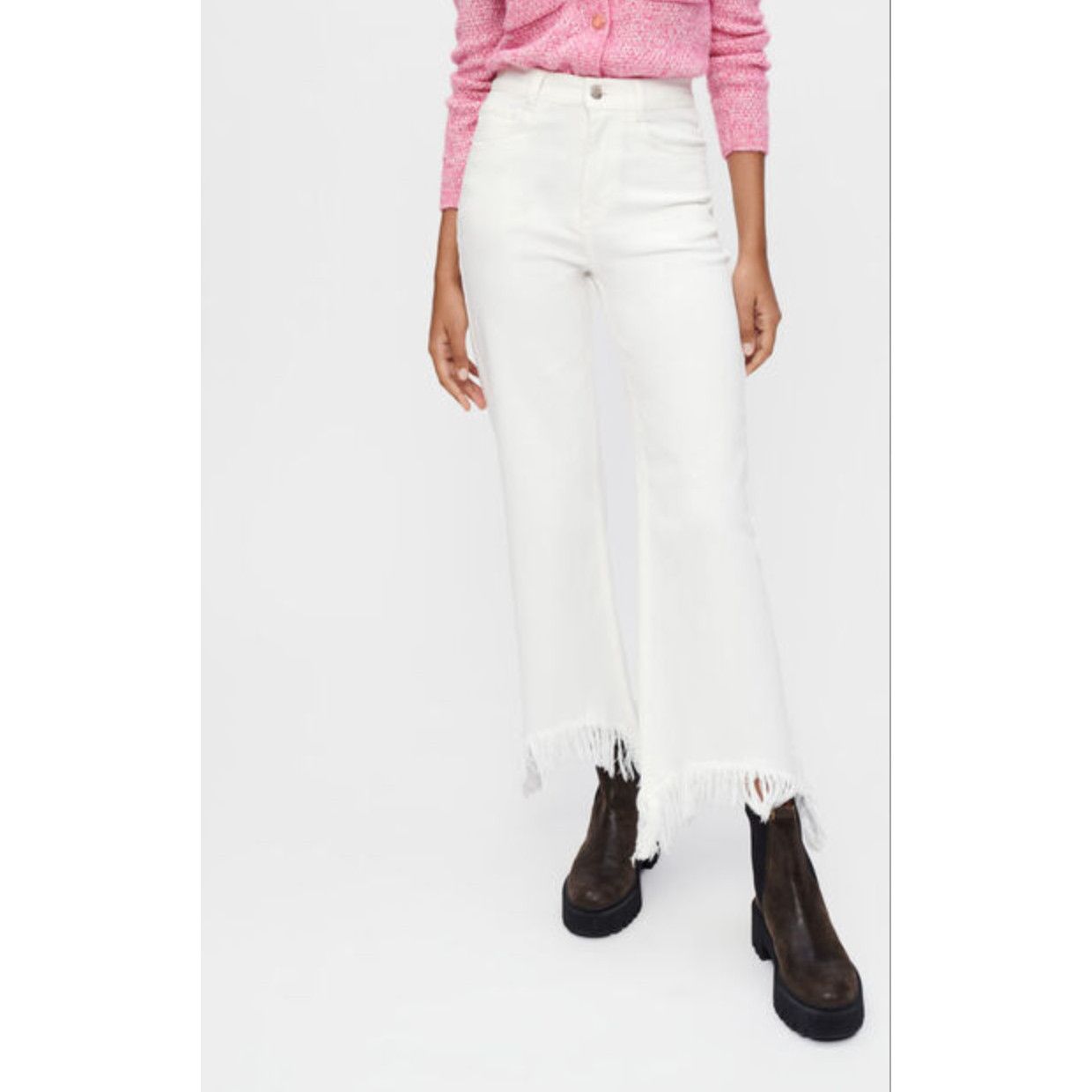 image of Maje Straight Leg Distressed Hem Jeans Size 34/xs NWT $265 in White, Women's