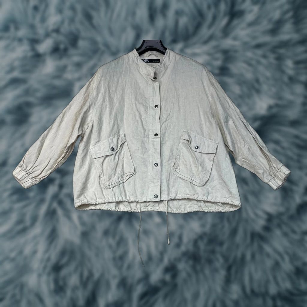 Zara Zara Linen Blend Jacket Drawstring Women Ivory Large Size L / US 10 / IT 46 - 1 Thumbnail