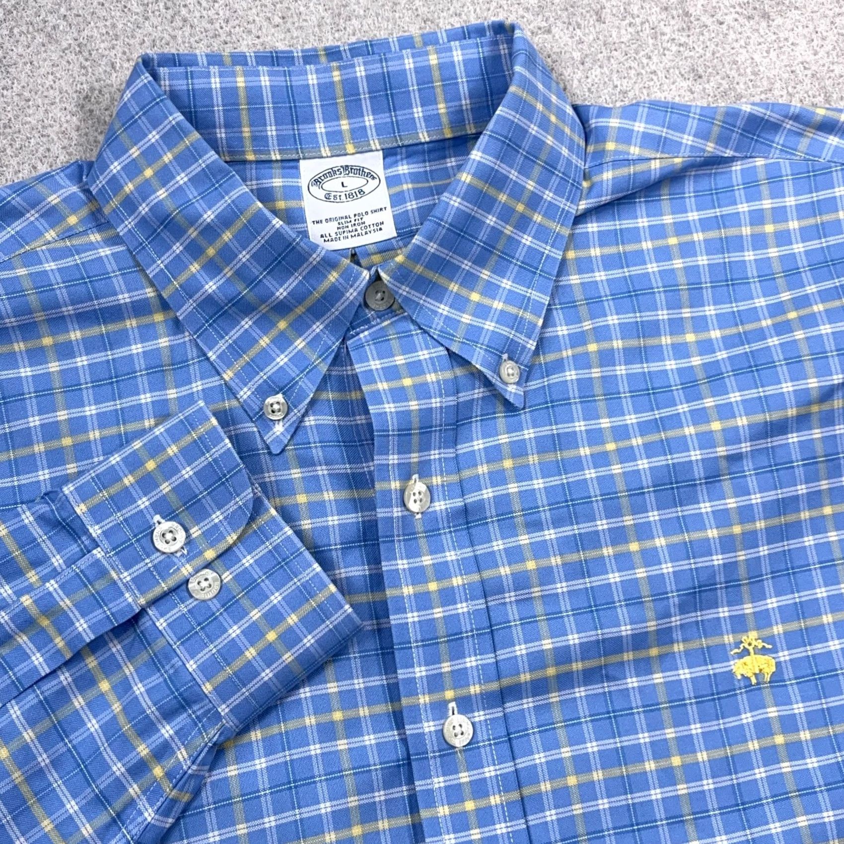 Brooks Brothers Brooks Brothers Button-Up Shirt Men L Blue Plaid OCBD Button-Front Casual Dress Shirt Size 42R - 5 Thumbnail