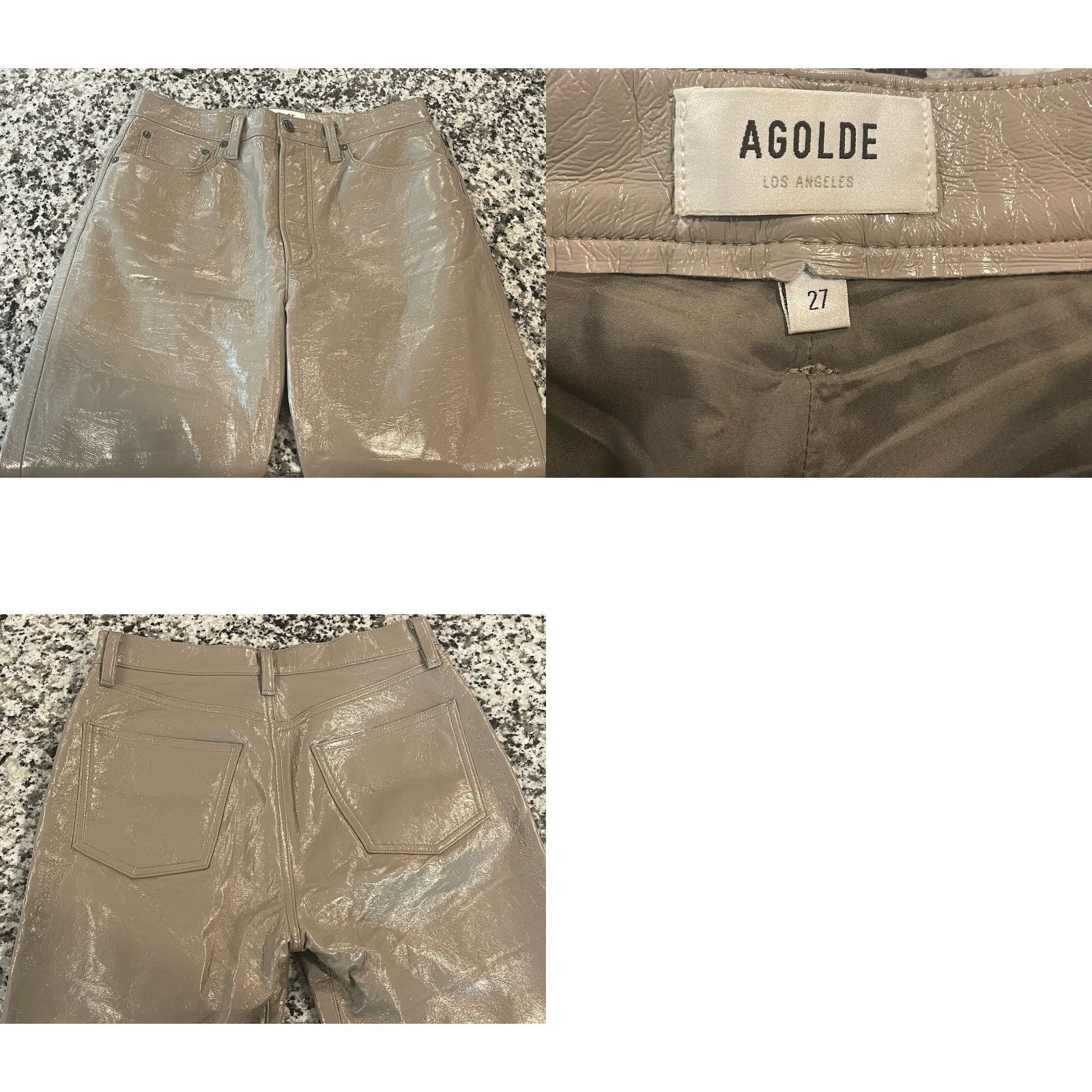 Agolde AGOLDE Women's Leather 90s Pinch Waist Pants Quail Patent Beige Size 27 Size 27" / US 4 / IT 40 - 8 Thumbnail