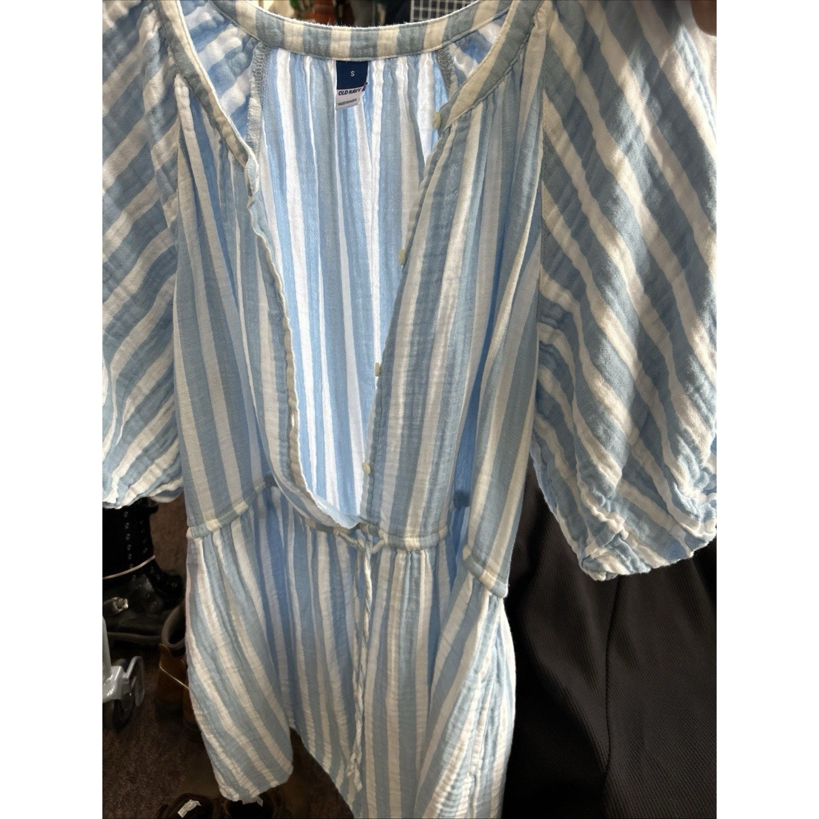 Old Navy Old Navy Blue & White Cotton 3/4 Puff Sleeve Dress Small Size S / US 4 / IT 40 - 5 Thumbnail