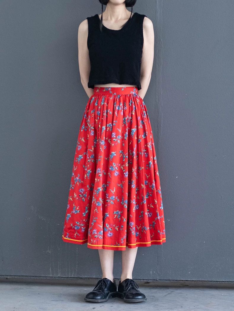 Kenzo KENZO sizeS Red floral big skirt hem half dress vintage Size 24" / US 00 / IT 34 - 2 Thumbnail