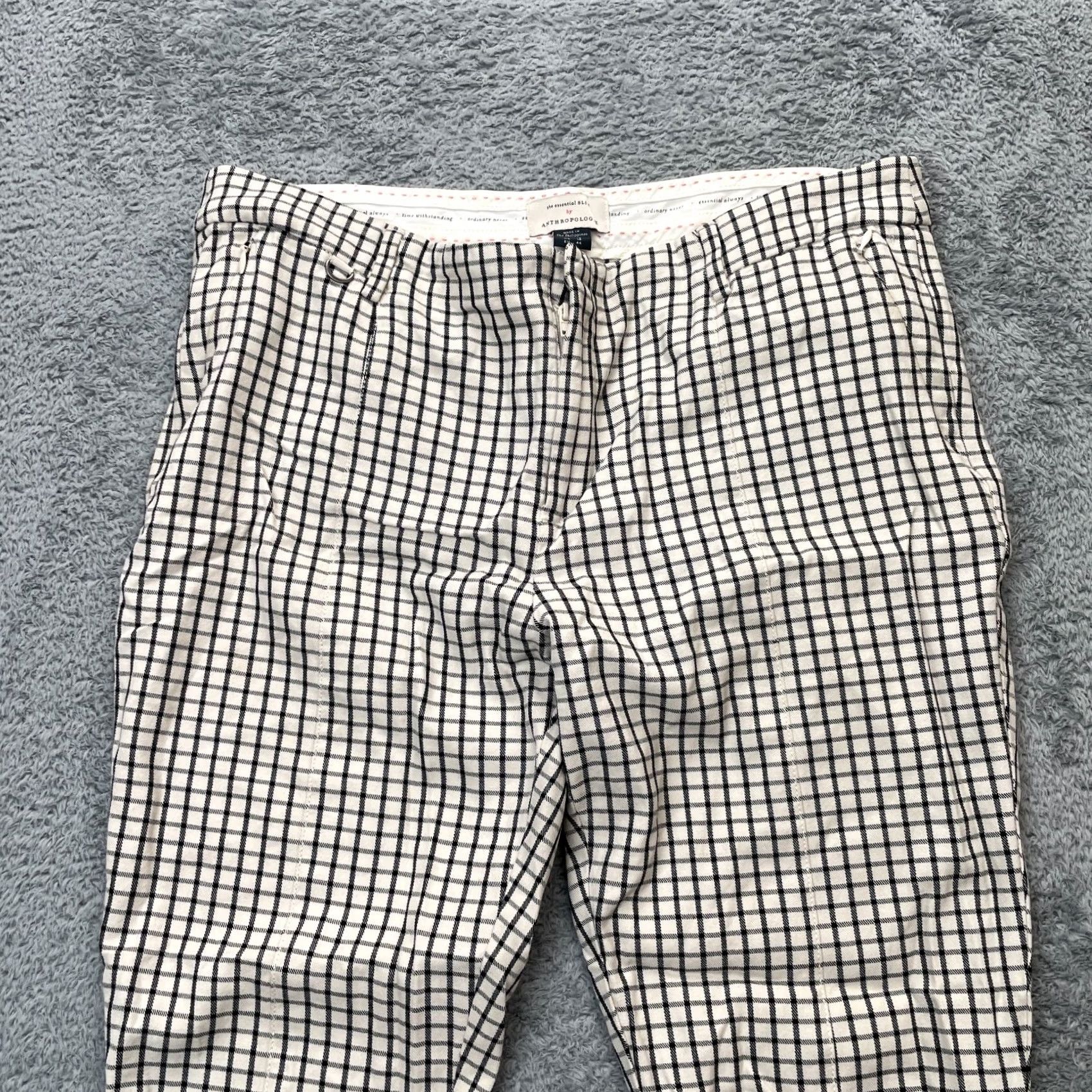 Anthropologie VINTAGE Anthropologie Pants Womens 12 Beige The Essential Slim Cropped Checkered Stretch Size 24" / US 00 / IT 34 - 5 Thumbnail