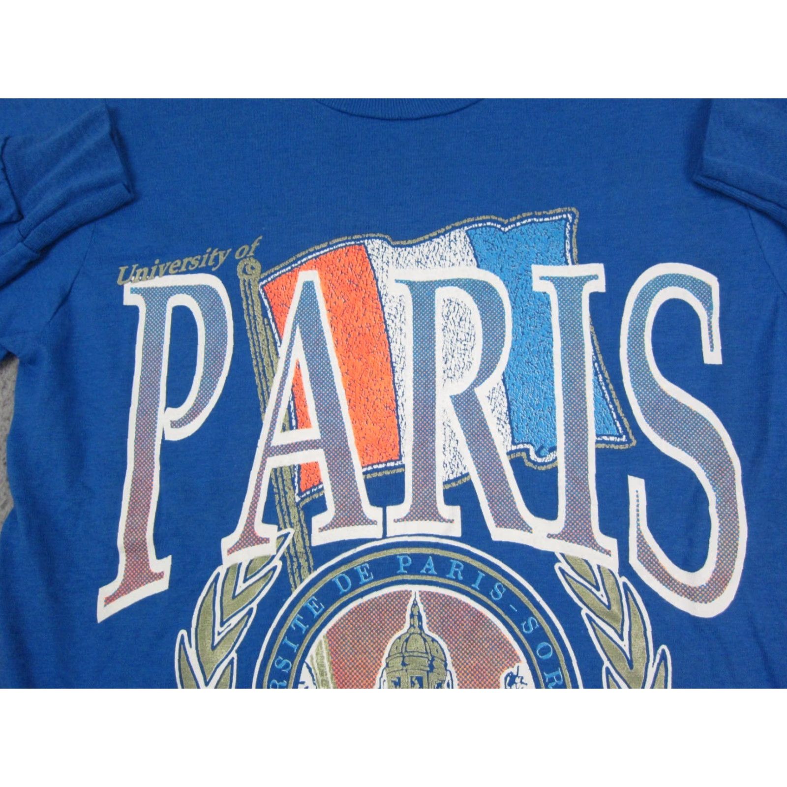 Vintage VINTAGE Screen Stars University of Paris Sorbonne Womens Small Blue Long Sleeve Shirt Size S / US 4 / IT 40 - 2 Thumbnail