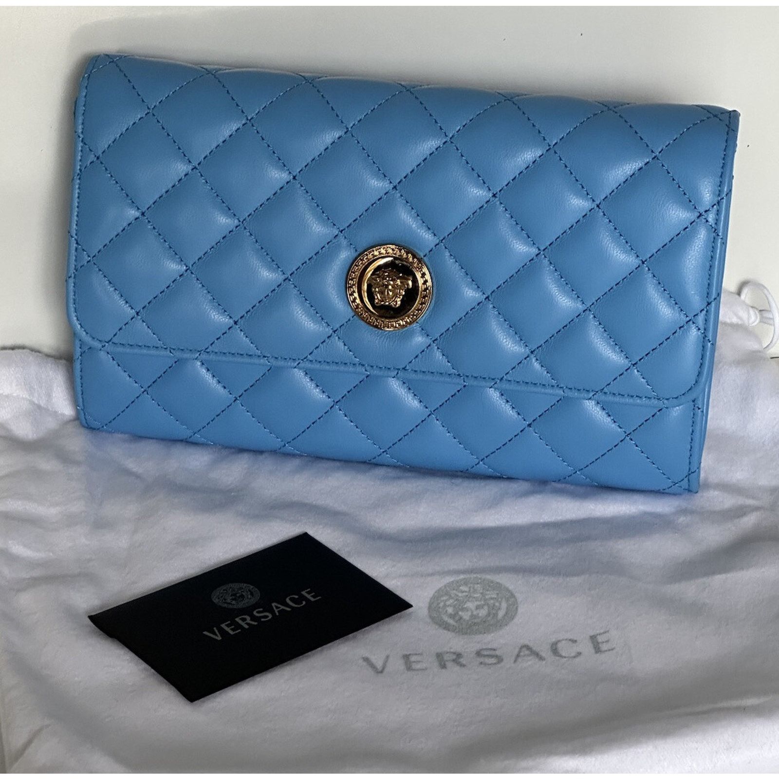 Versace Versace Evening Quilted Leather Blue Shoulder Bag DBSI159S Size ONE SIZE - 16 Thumbnail