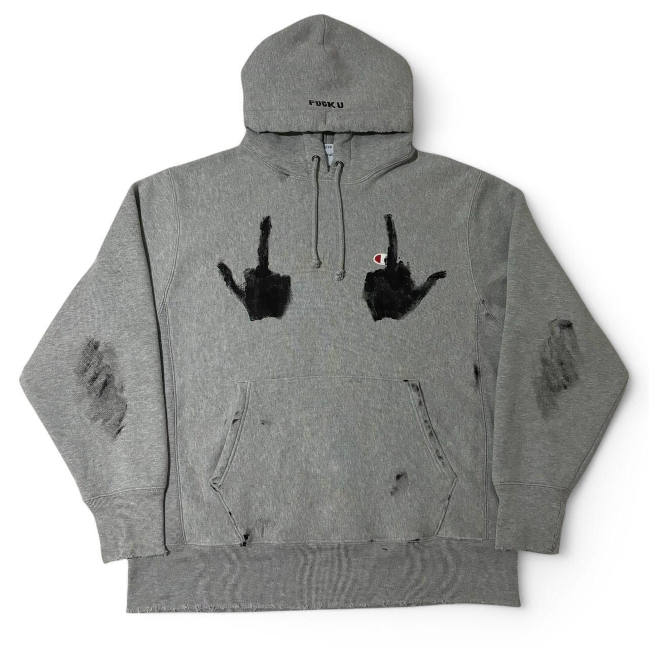 Other Custom Painted Middle Finger Grey Hoodie - L/XL Size US L / EU 52-54 / 3 - 1 Thumbnail