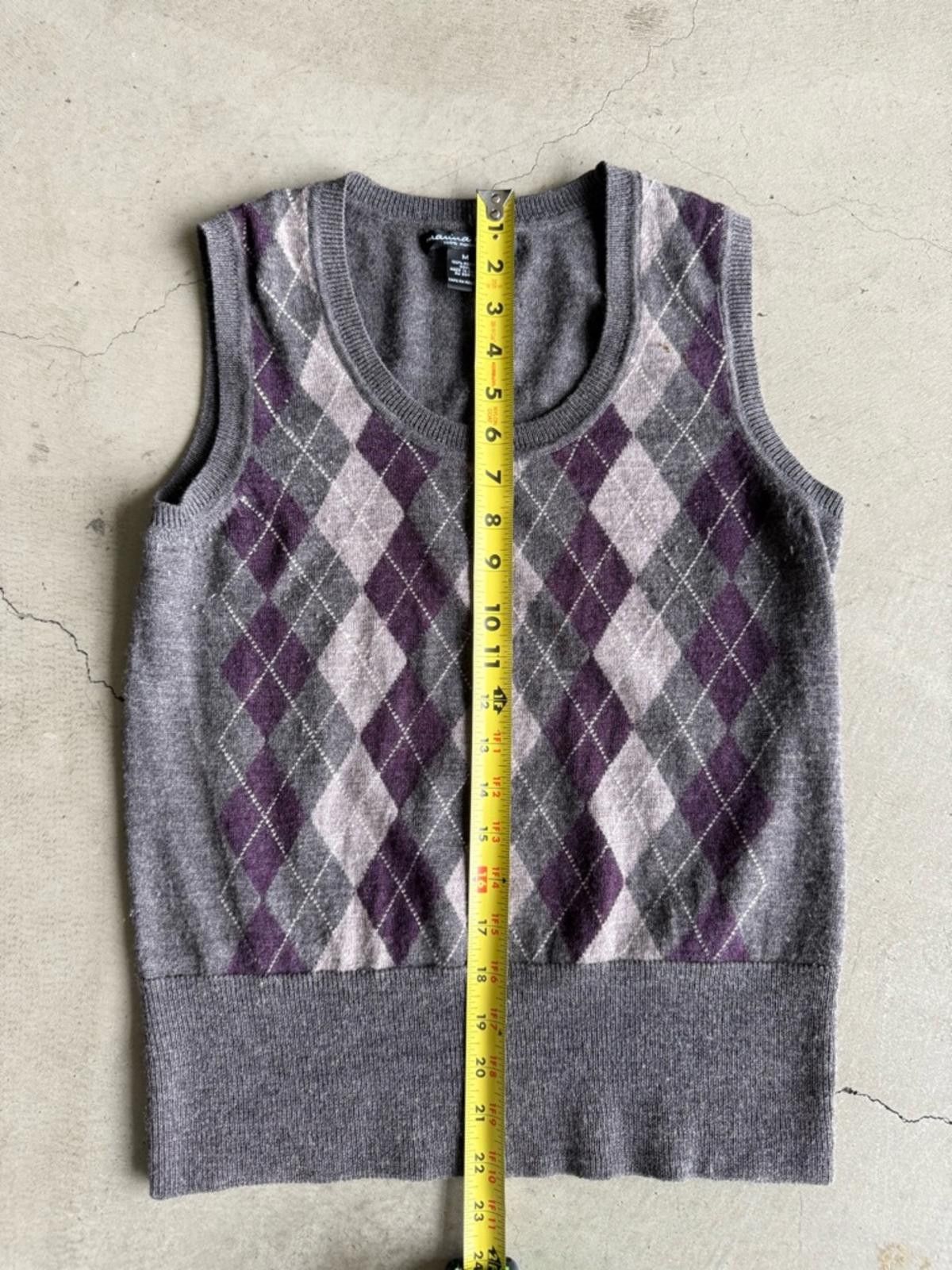 Other Marina Luna / Merino Wool Argyle Sweater Vest / Gray Purple Size M / US 6-8 / IT 42-44 - 4 Thumbnail