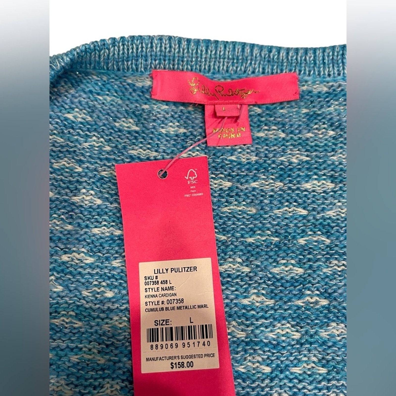 Lilly Pulitzer Lilly Pulitzer BlueMetallic Horizon KIENNA CARDIGAN L NWT Size L / US 10 / IT 46 - 4 Thumbnail