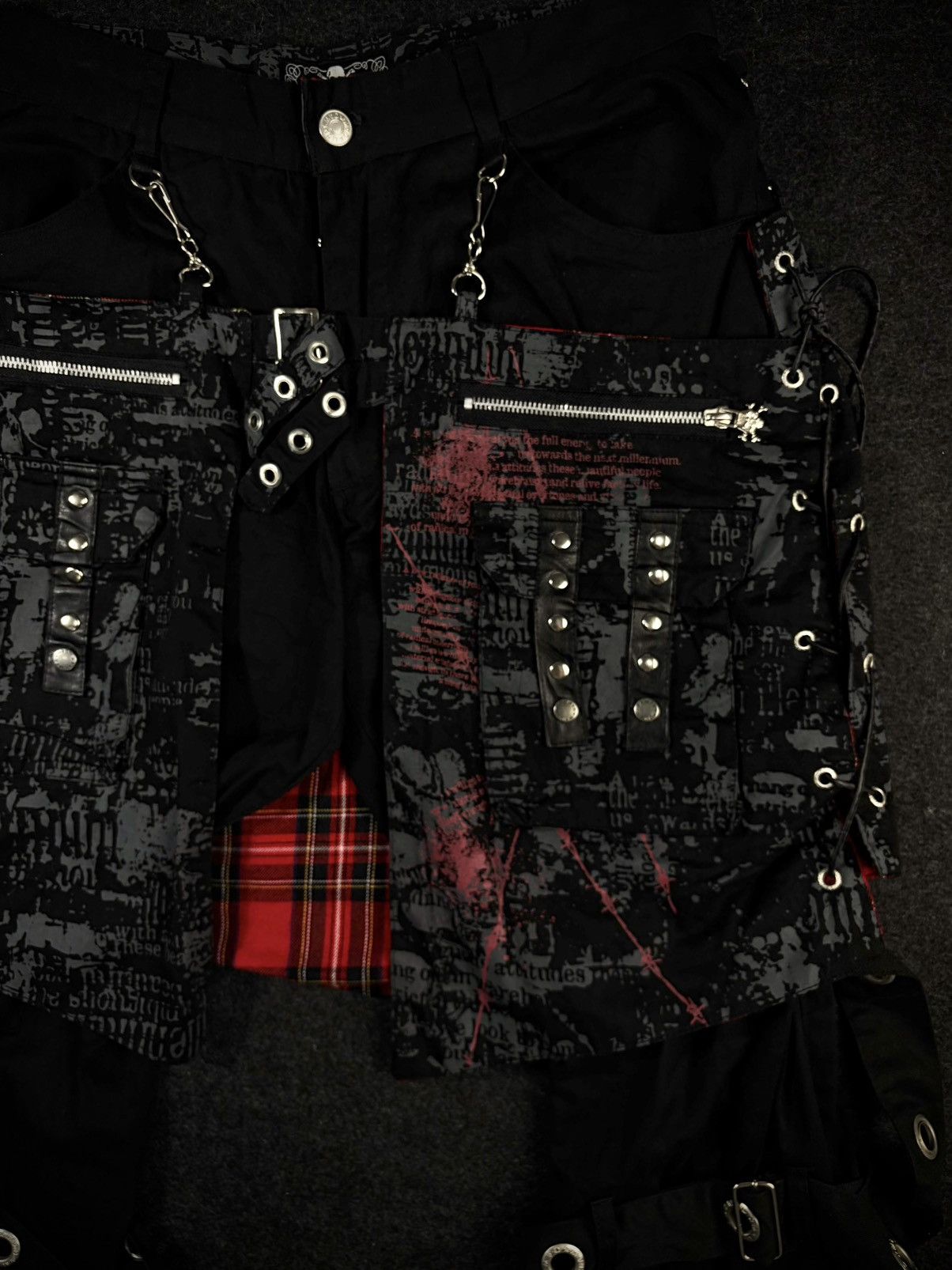 Le Grande Bleu (L.G.B.) Mad Punks Goth Bondage Pants with Removable Plaid Kilt Size US 29 - 2 Thumbnail
