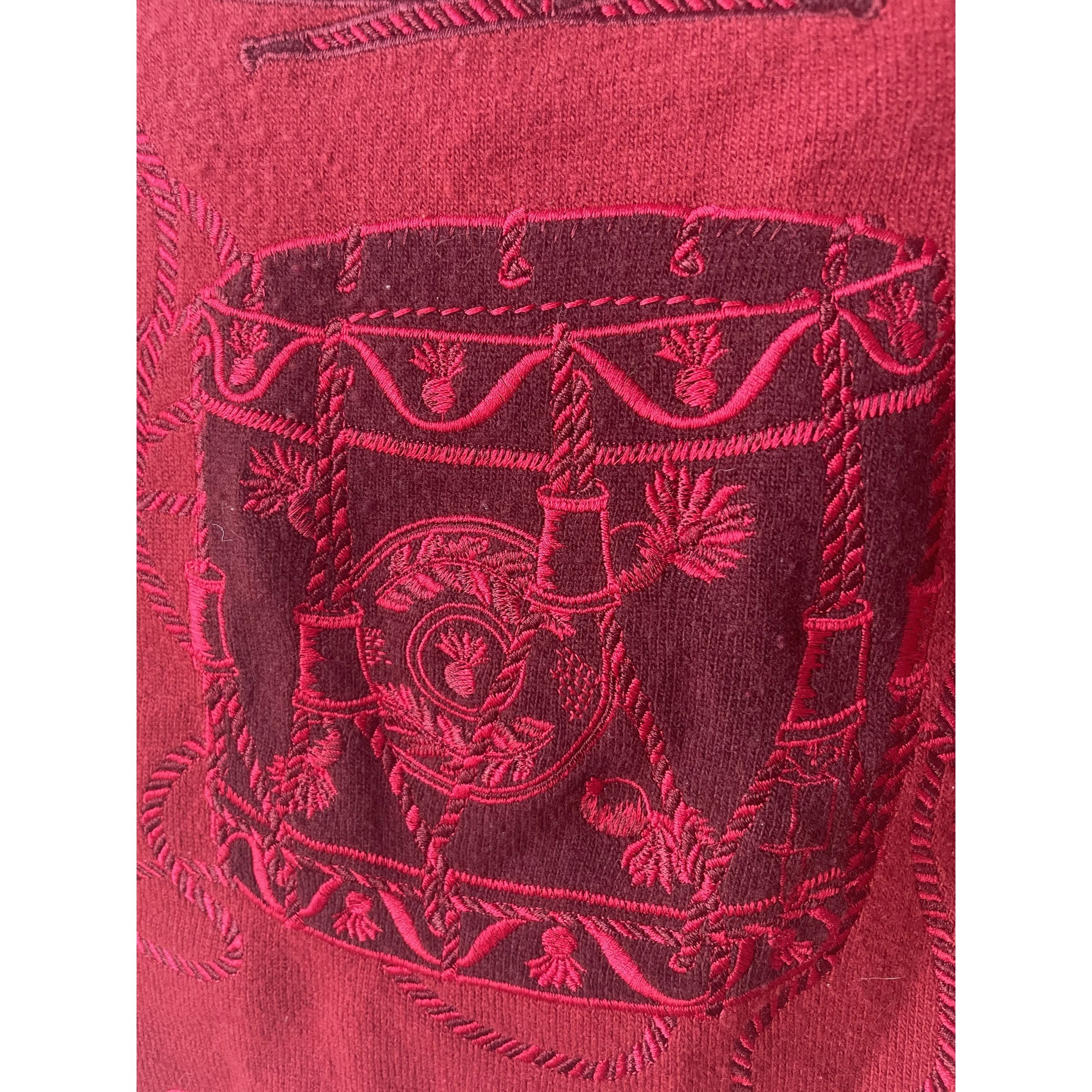 Hermes Hermès Paris Red Wool Short-Sleeve Embroidered Sweater Size 27" / US 4 / IT 40 - 4 Thumbnail