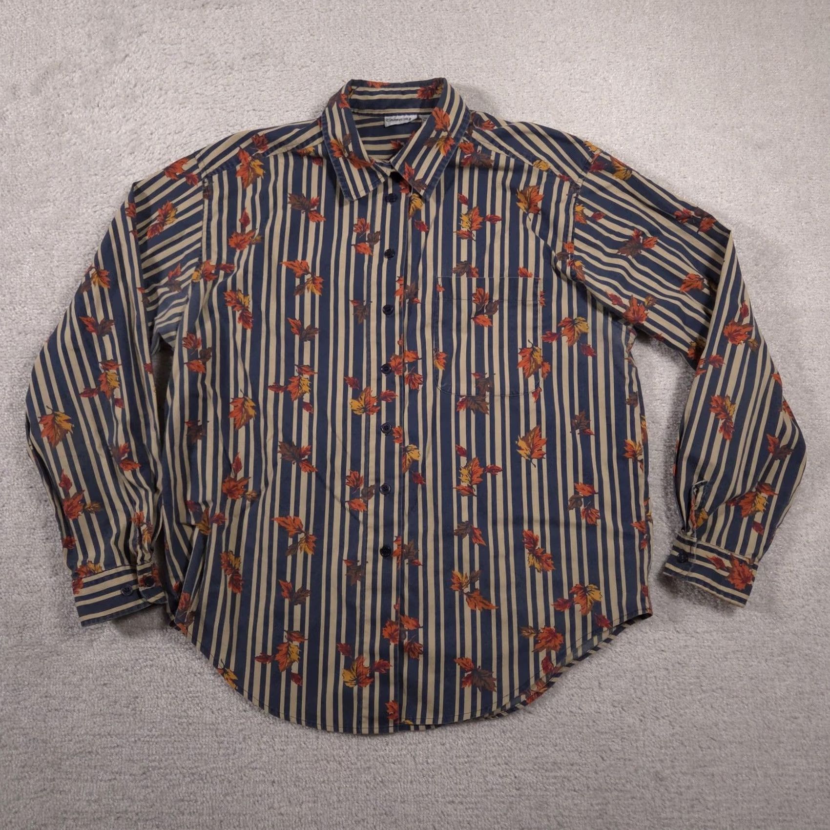 Vintage VINTAGE Cabin Creek Shirt Womens Large Blue Beige Striped Autumn Leaves Button Up Pocket Size L / US 10 / IT 46 - 2 Thumbnail