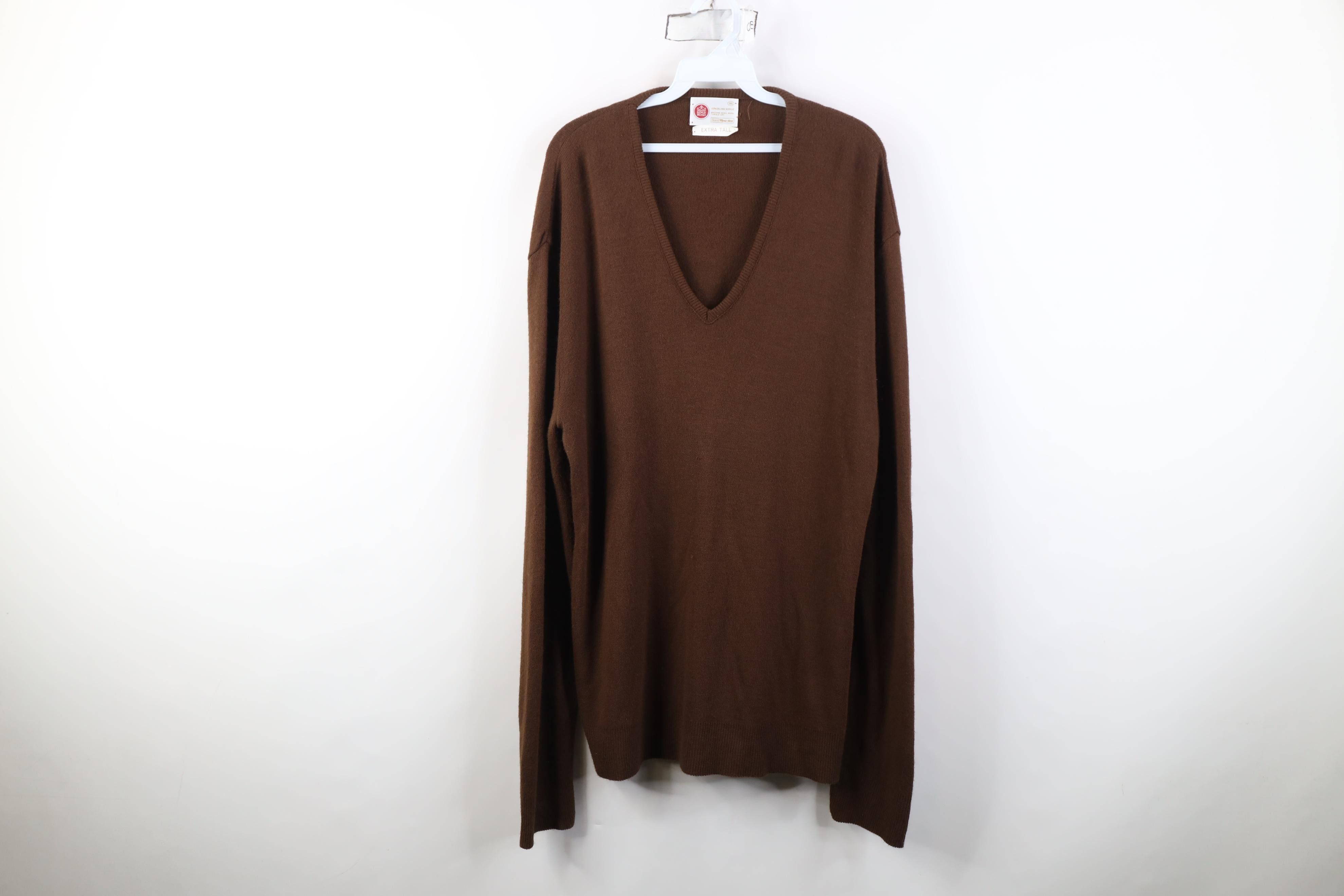 Vintage Vintage 70s Streetwear Soft Knit V-Neck Sweater Brown USA Size US XXL / EU 58 / 5 - 1 Thumbnail