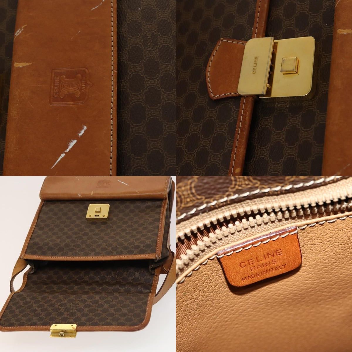 Celine CELINE Macadam Canvas Shoulder Bag Pvc Leather Brown Gold Size ONE SIZE - 12 Thumbnail