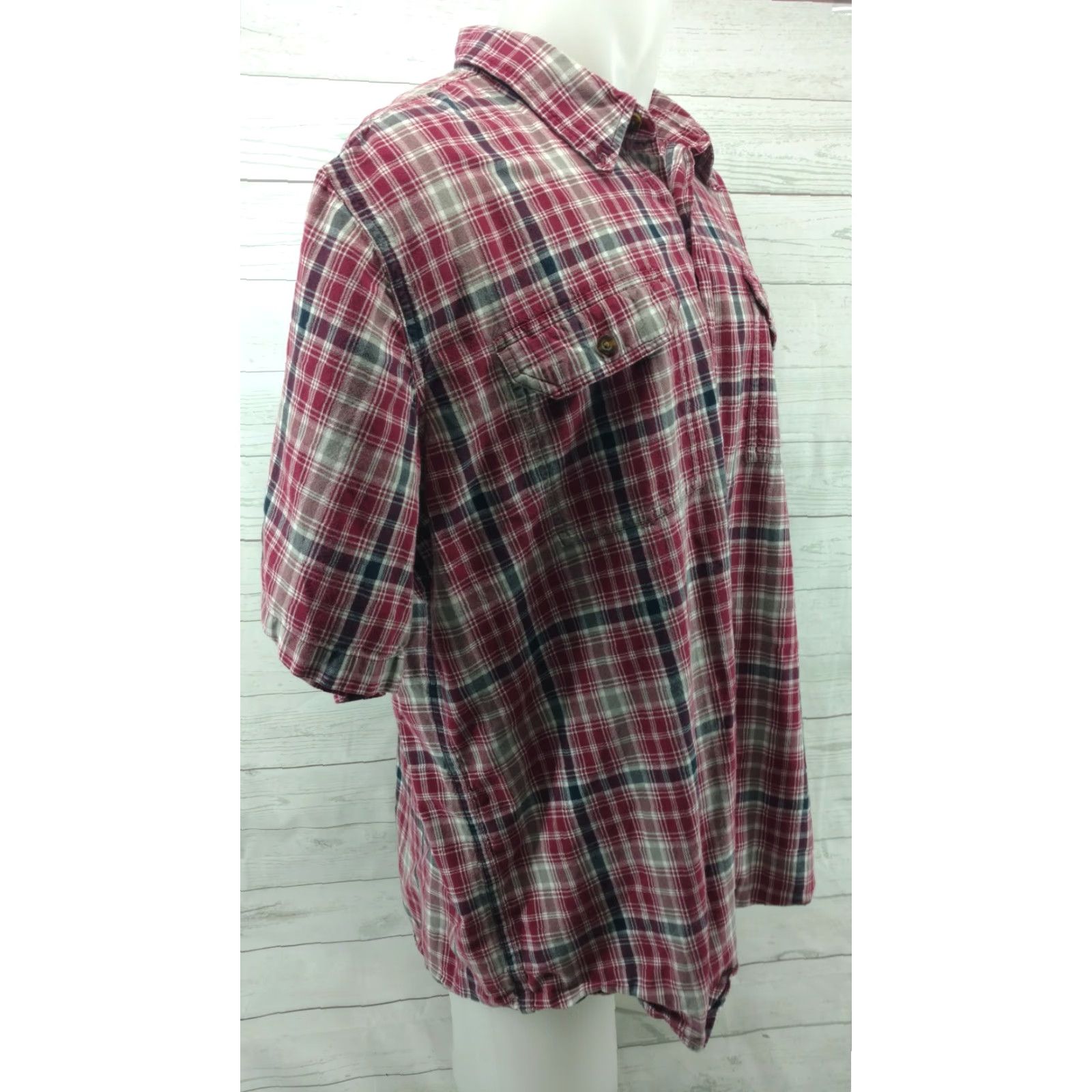 Carhartt Carhartt Button-Down Shirt Mens 2XL Red Gray Plaid Short Sleeve Relaxed Button Up Size US 39 - 4 Thumbnail