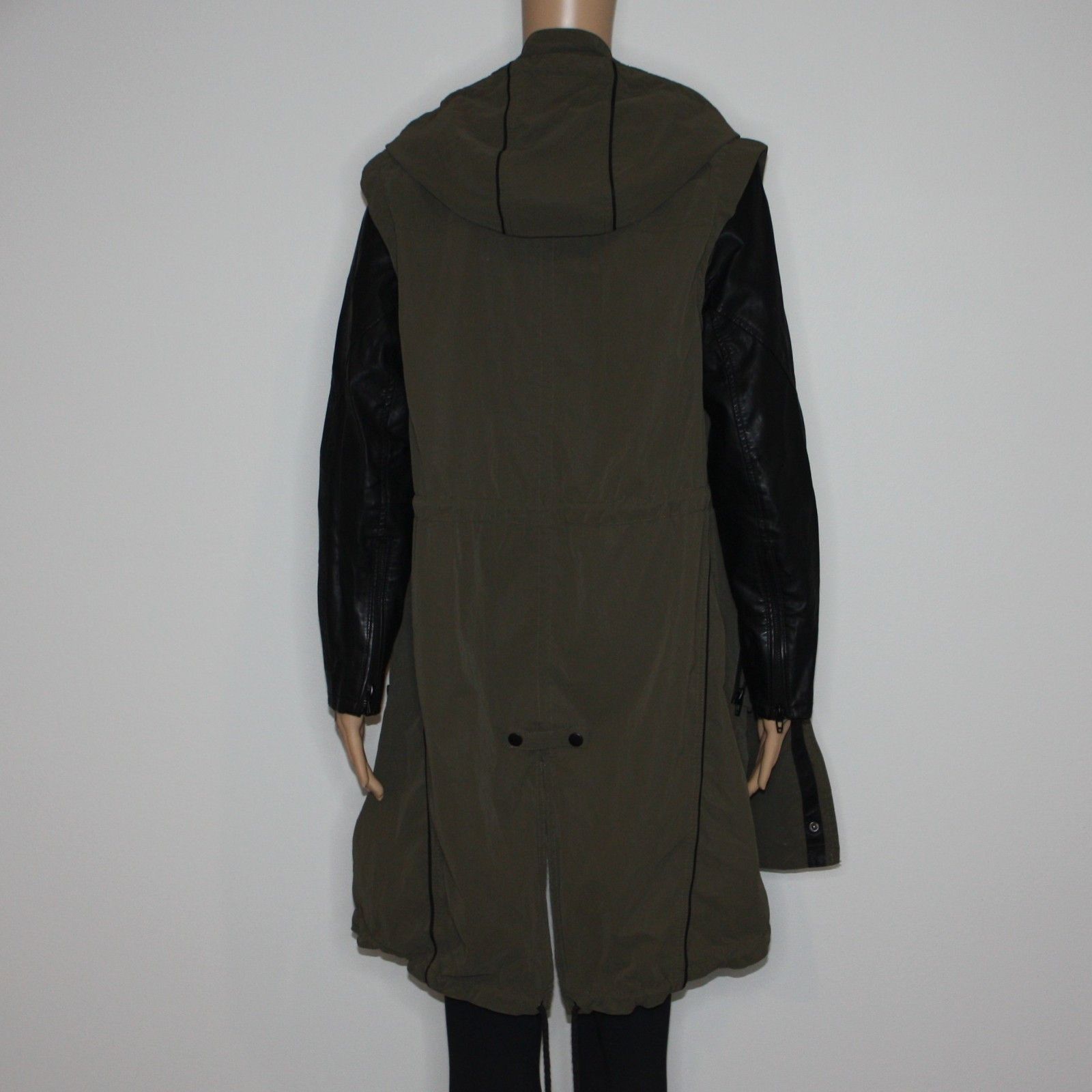 BLANKNYC Hooded Vegan Leather & Nylon Rain Jacket in Olive Green Size S / US 4 / IT 40 - 5 Thumbnail