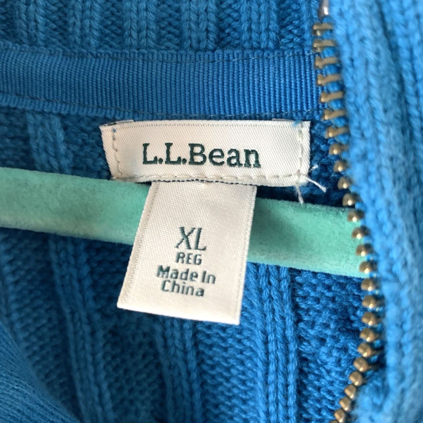 Vintage L.L. Bean Cardigan Fisherman Sweater Women XL Teal Cable Knit Full Zip Heavyweight Knit Cotton Size XL / US 12-14 / IT 48-50 - 3 Thumbnail