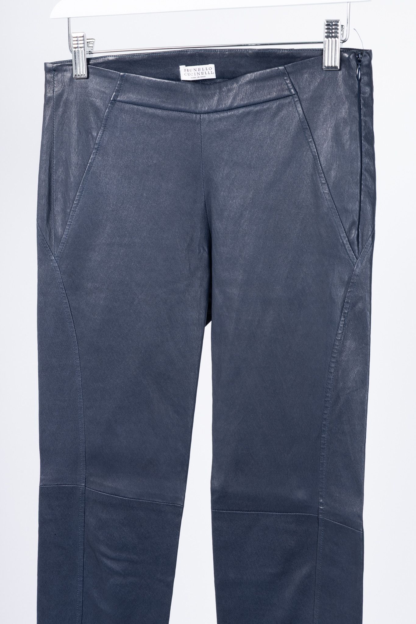 Brunello Cucinelli Brunello Cucinelli AW/15 Navy Stretch-Nappa Leather Leggings Size 27" / US 4 / IT 40 - 3 Thumbnail