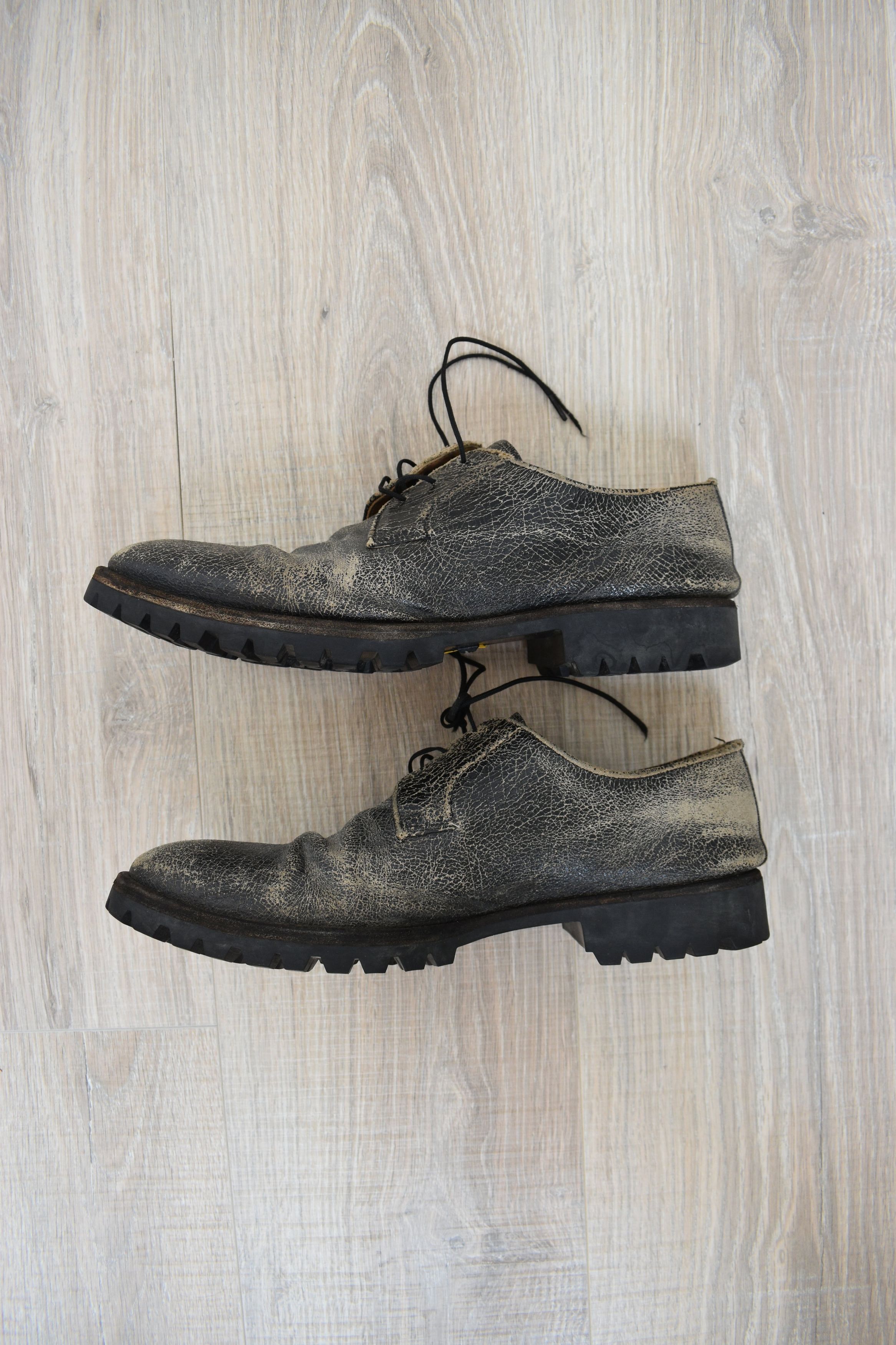 Maison Margiela Ss13 Cracked Leather Replica Derbies Shoes in Black, Men's (Size 9)