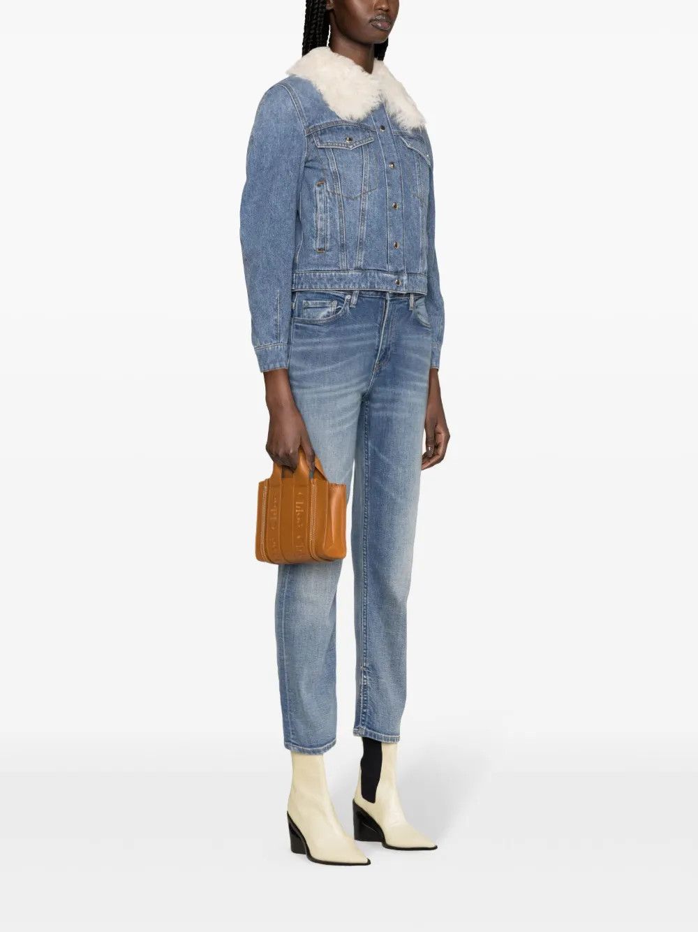 Chloe o1loc1c10425 Shearling Collar Denim Jacket Foggy in Blue Size M / US 6-8 / IT 42-44 - 3 Thumbnail