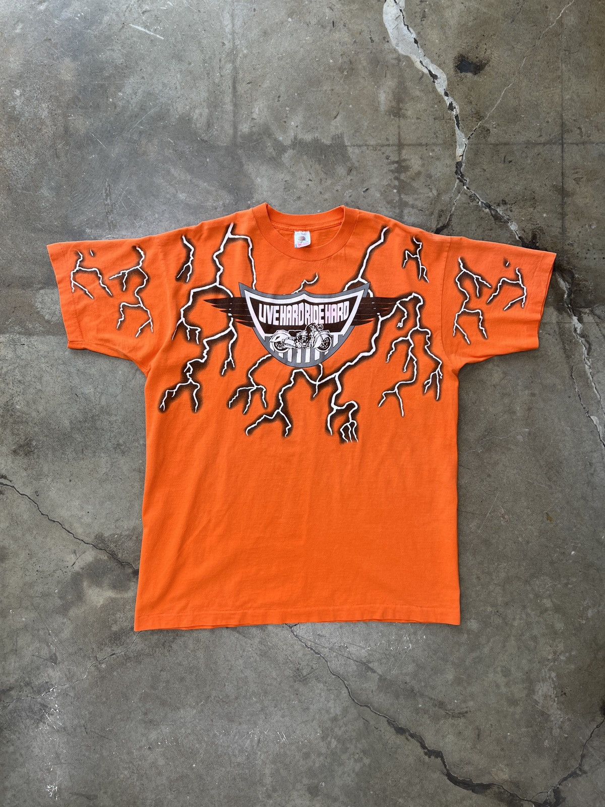 Harley Davidson × Vintage Vintage Live Hard Lightning Motorcycle Single Stitch Tee XL Size US XL / EU 56 / 4 - 2 Thumbnail
