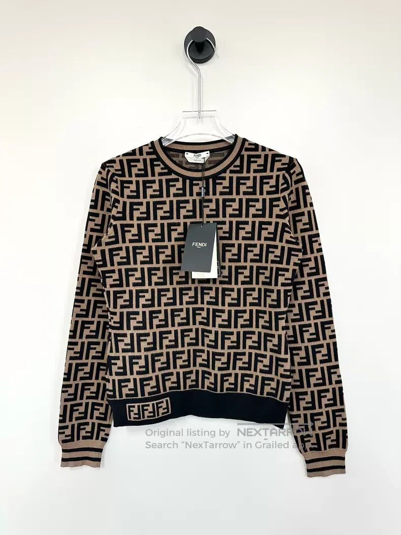 Fendi Fendi Brown Classic Monogram Full Print Logo Knit Sweater Size XS / US 0-2 / IT 36-38 - 1 Thumbnail