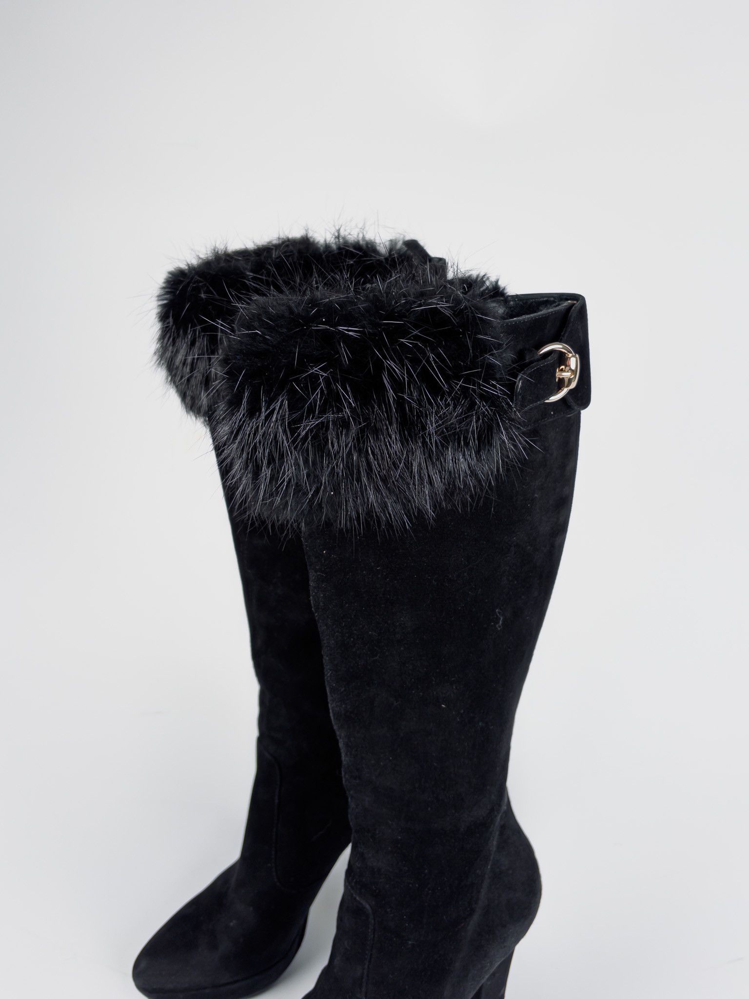 Gucci Gucci - Black Suede Leather High Beaver Fur Boots Size US 7.5 / IT 37.5 - 2 Thumbnail