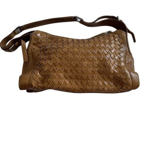 Cognac Woven Camel Colour Tie Shoulder Bag Brown Genuine Lea