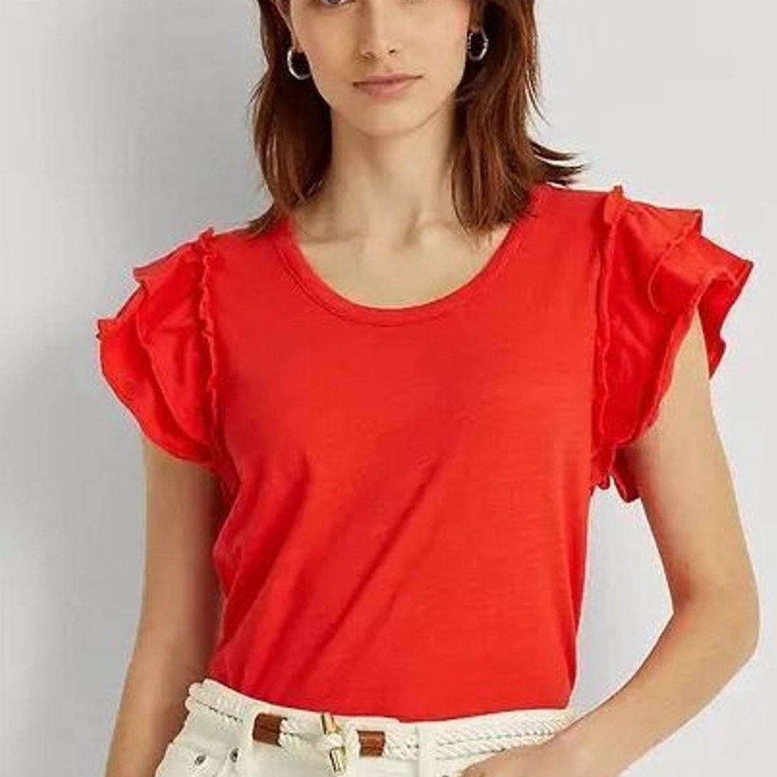 Lauren Ralph Lauren Lauren Ralph Lauren Ruffle Shirt S Classic Preppy Holiday Size S / US 4 / IT 40 - 1 Thumbnail
