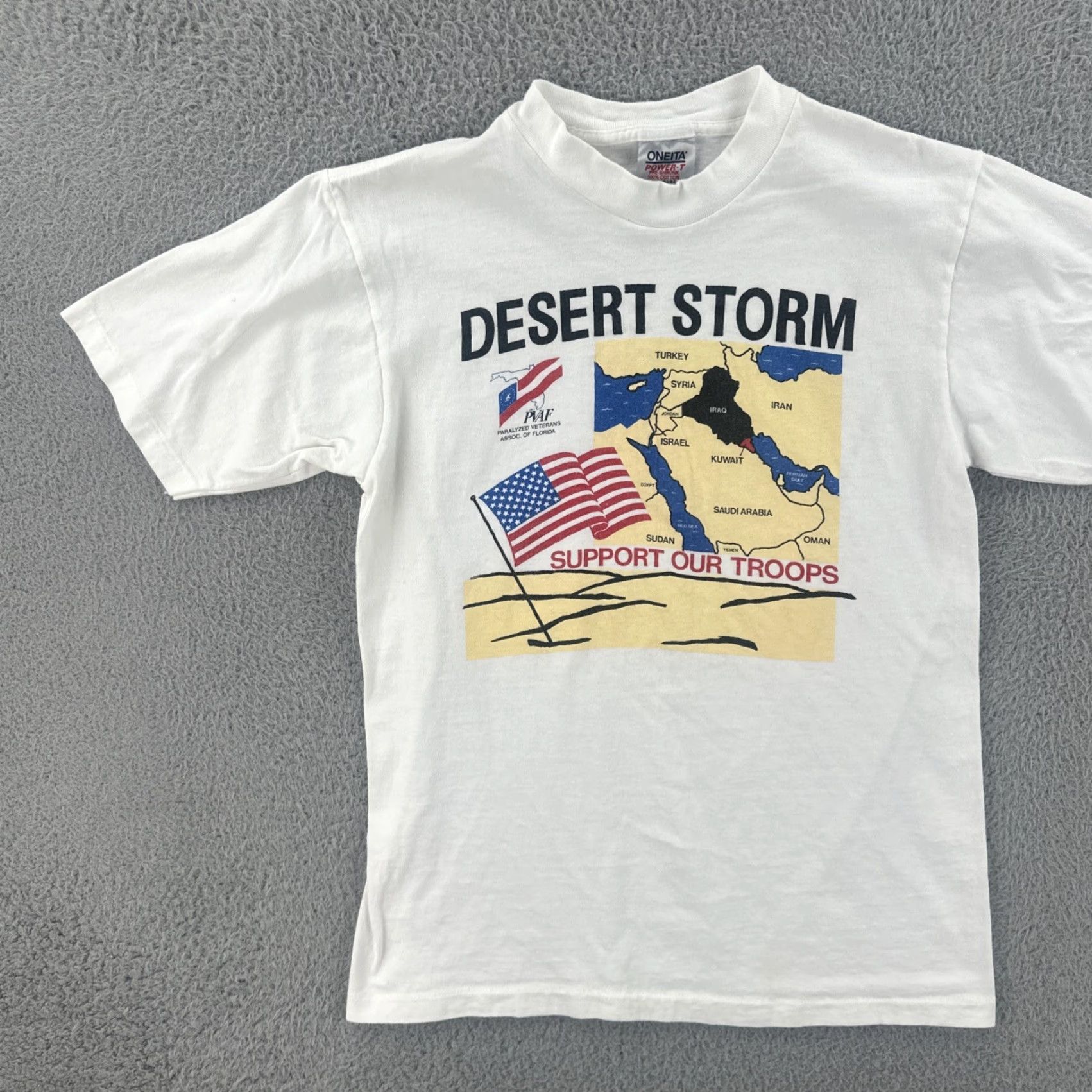 Vintage VINTAGE Oneita Mens L White Desert Storm Graphic Print USA Made Shirt 90s Patriotic Military Crew Neck Size US L / EU 52-54 / 3 - 3 Thumbnail
