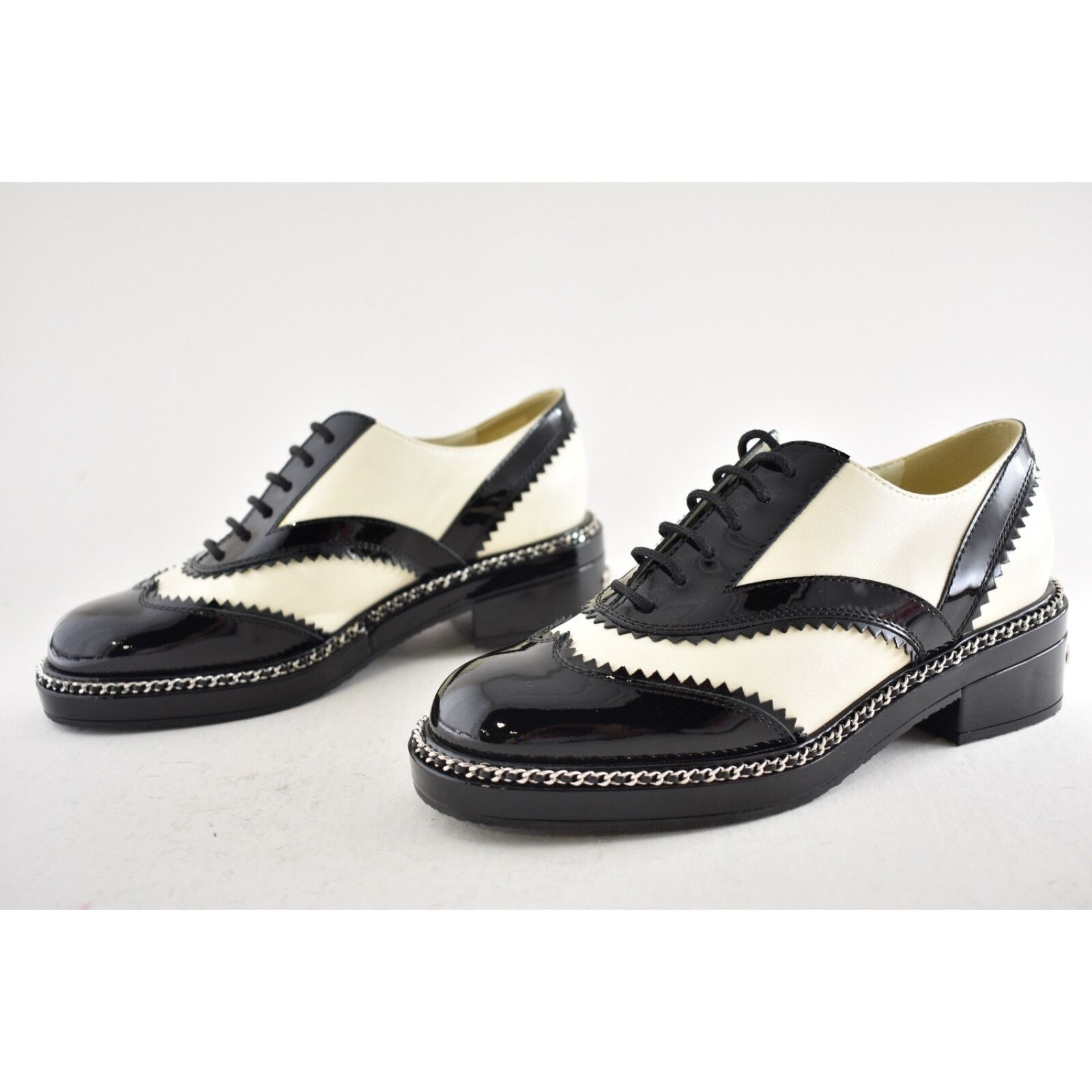 Chanel Chanel 19K Black White CC Logo Chain Around Lace Up Tie Size US 6.5 / IT 36.5 - 9 Thumbnail