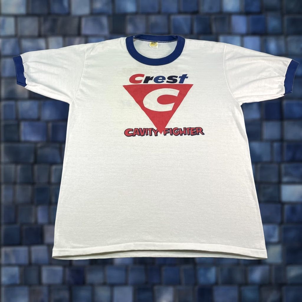 Velva Sheen VINTAGE Velva Sheen Crest Cavity Fighter Shirt Mens XL White Ringer Toothpaste Promo 80s Size US XL / EU 56 / 4 - 1 Thumbnail