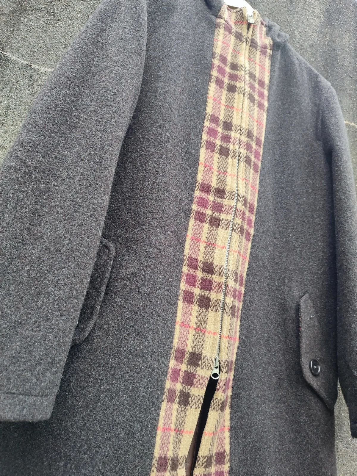 Japanese Brand × PPFM × Vintage PPFM Hooded Wool Coat with Plaid Panel – Japan Exclusive Size US M / EU 48-50 / 2 - 6 Thumbnail
