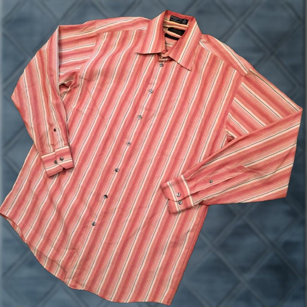Liz Claiborne Claiborne Shirt Mens Large Orange Striped Long Sleeve Button-Up Size US L / EU 52-54 / 3 - 1 Thumbnail
