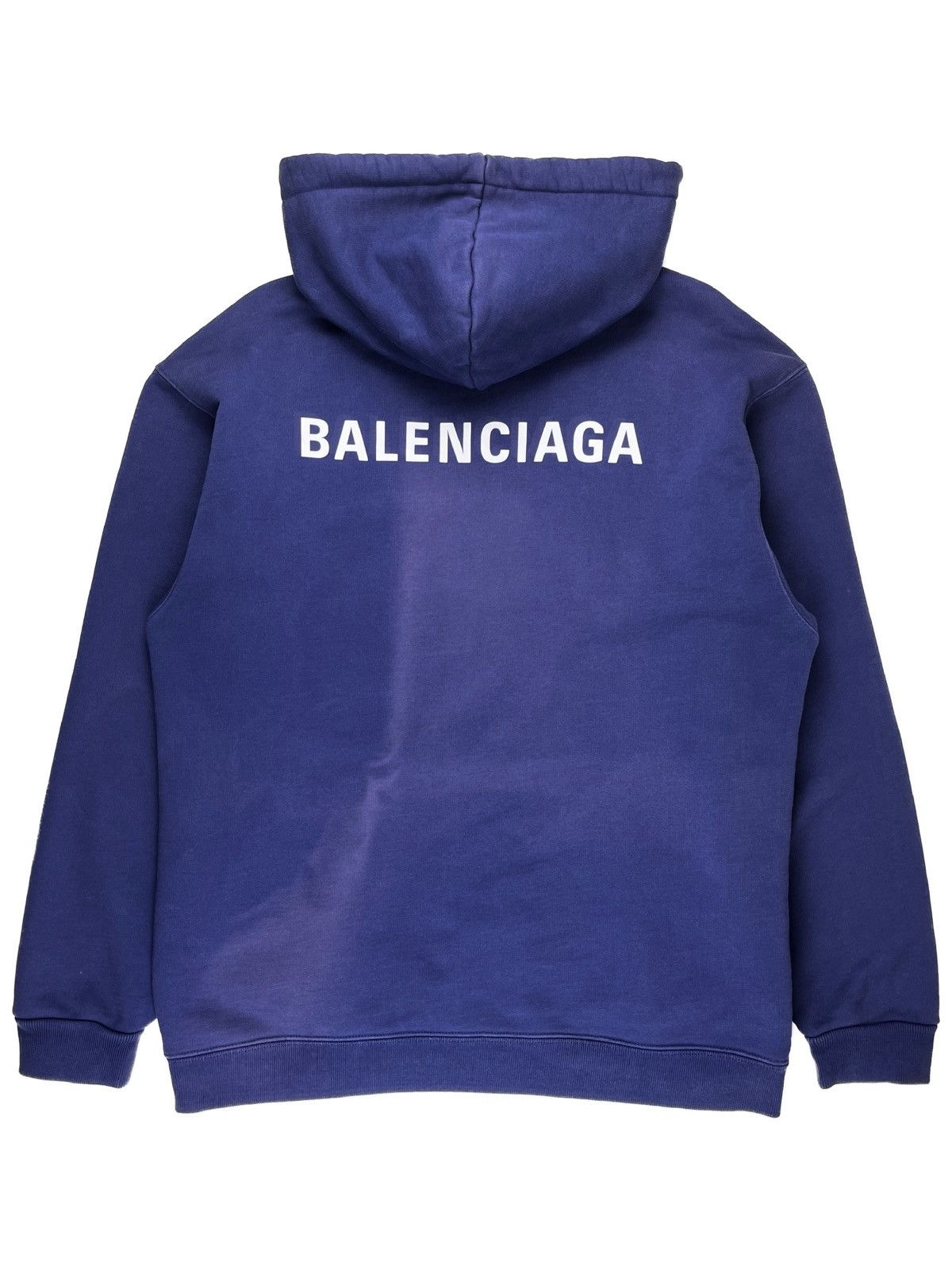 image of Fw20 Balenciaga Oversized Logo Hoodie Blue Faded, Men's (Size XS)