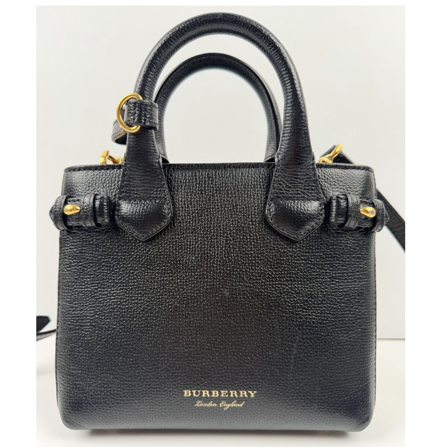 Burberry Banner Tote Leather and House Check Canvas Small